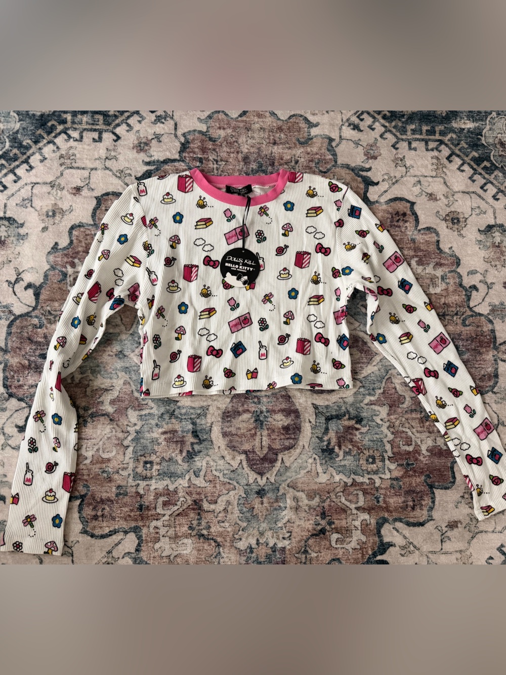 Dolls Kill x Hello Kitty White Thermal Crop Top